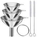 Metal Stainless Steel Funnel, Large Medium Small Funnel Set Of 3, Food Grade Mini Funnels For Kitchen Use Filling Bottles Flask Cooking, 2 Brushes Ylyl