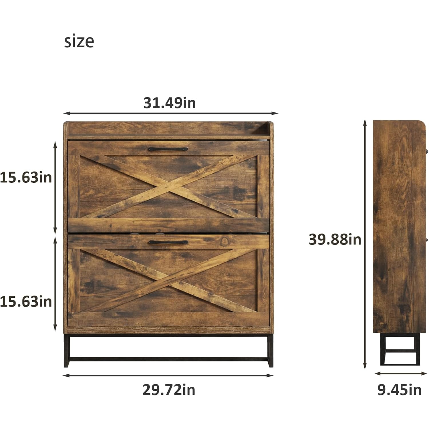 Maupvit Shoe Storage Cabinet With 2 Flip Drawers, Freestanding Shoe Organizer With Metal Legs For Entryway, Narrow Shoe Rack Cabinet, Rustic Brown