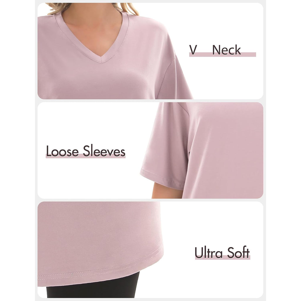 Kinglaman 4 Pack Oversized Tshirts For Women, Short Sleeve Drop Shoulders Plus Size Baggy Dry Fit T Shirts Tops Tees