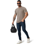 Mens 3 Pack Plain Cotton Shirts Short Sleeve Casual Crew Neck T-Shirts Hipster Hip Hop Longline Tees Drop Cut Curved Hem