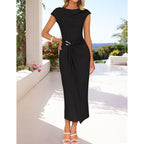 Zesica Women'S 2026 Summer Cap Sleeve Casual Bodycon Dress Elegant Wedding Guest Cocktail Party Formal Long Midi Dresses