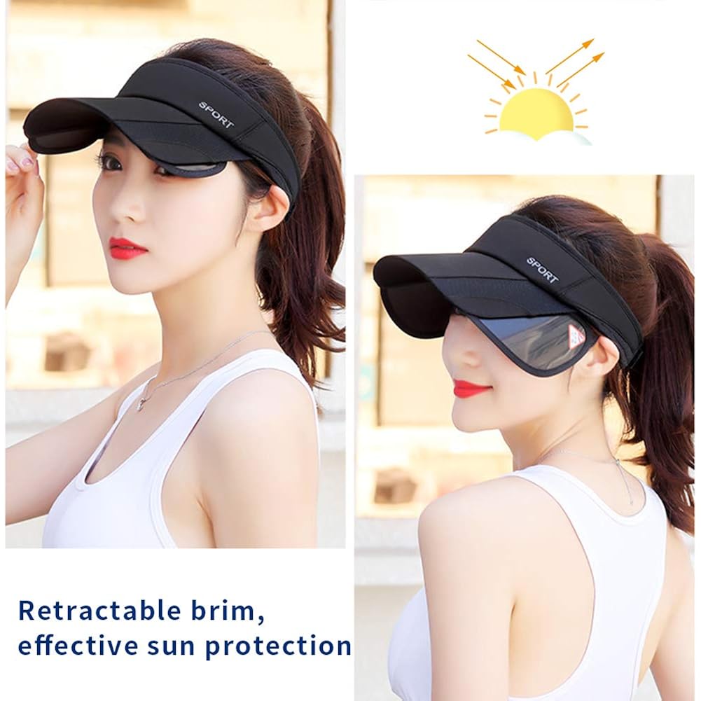 Summer Sun Visor Hat - Women Adjustable Golf Cap with Retractable Brim, UV Protection Beach/Tennis Sport Hat