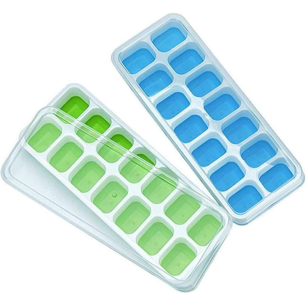 Ice Cube Trays, Silicone Easy-Release And Flexible 14-Ice Trays With Spill-Resistant Removable Lid, Bpa Free, Durable And Dishwasher Safe, 2 Pack