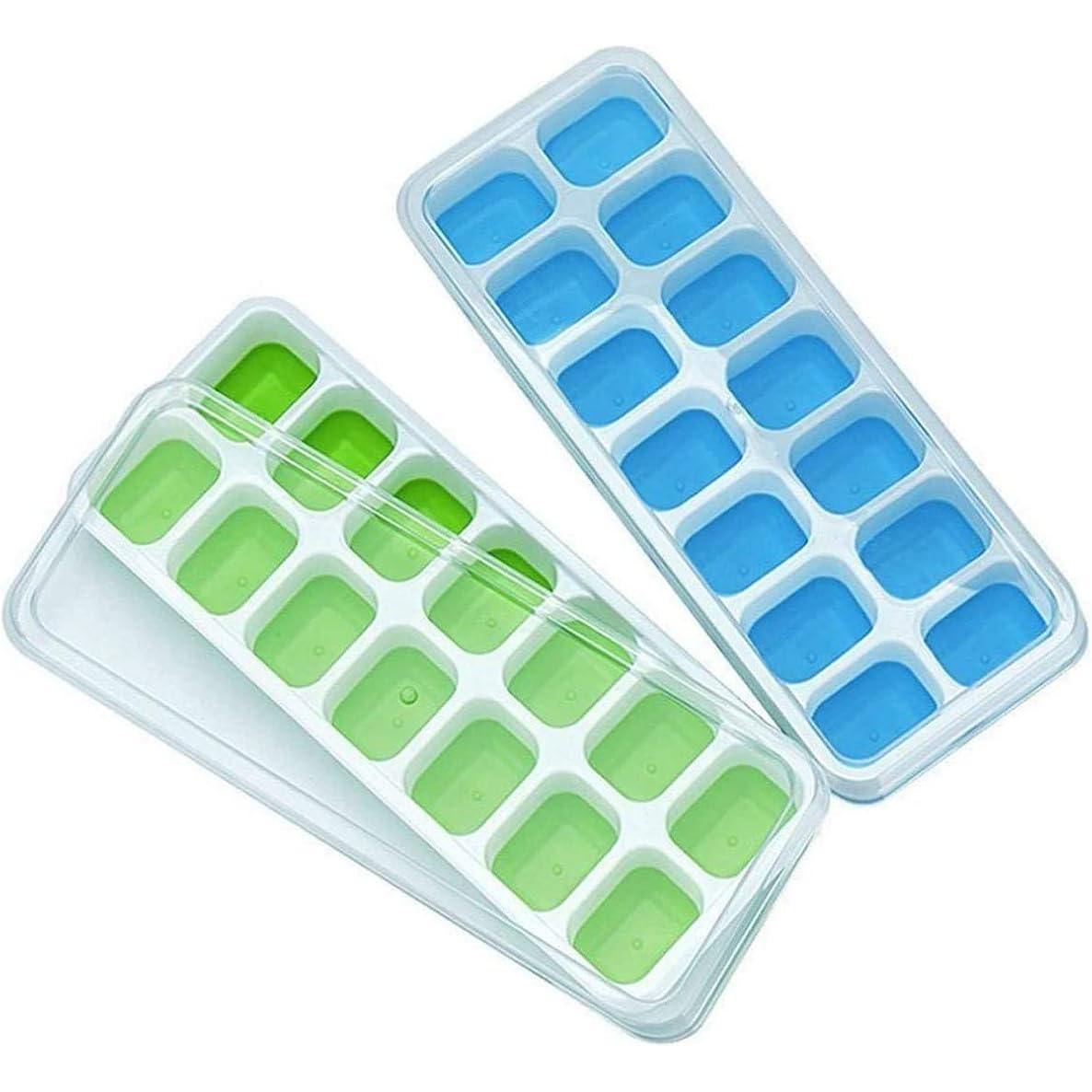 Ice Cube Trays, Silicone Easy-Release And Flexible 14-Ice Trays With Spill-Resistant Removable Lid, Bpa Free, Durable And Dishwasher Safe, 2 Pack