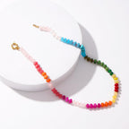 LALAPPLE Colorful Beaded Gemstone Necklace for Women, Boho Rainbow Bead Choker with Natural Stone Crystal Beads, Handmade Summer Beach Necklace Jewelry
