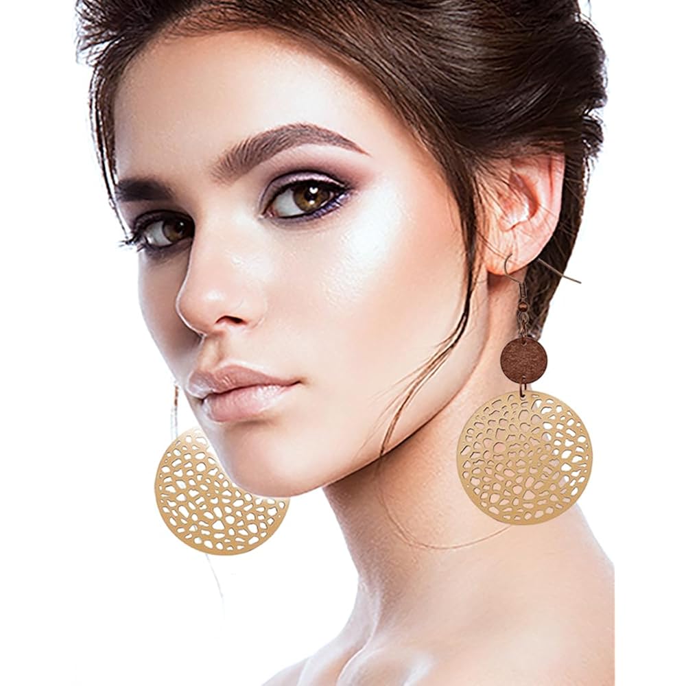 12 Pairs Boho Vintage Geometric Round Earrings Wooden Leather Ethnic Style Vintage Sunflower Earrings Christmas for Women