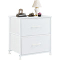 Dumos Night Stand Small Dresser For Bedroom With 2 Drawers, Bedside Table | Fabric Bedside Storage Furniture, 20 Inch Tall End Side Table For Closet, Bedroom, White