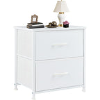 Dumos Night Stand Small Dresser For Bedroom With 2 Drawers, Bedside Table | Fabric Bedside Storage Furniture, 20 Inch Tall End Side Table For Closet, Bedroom, White