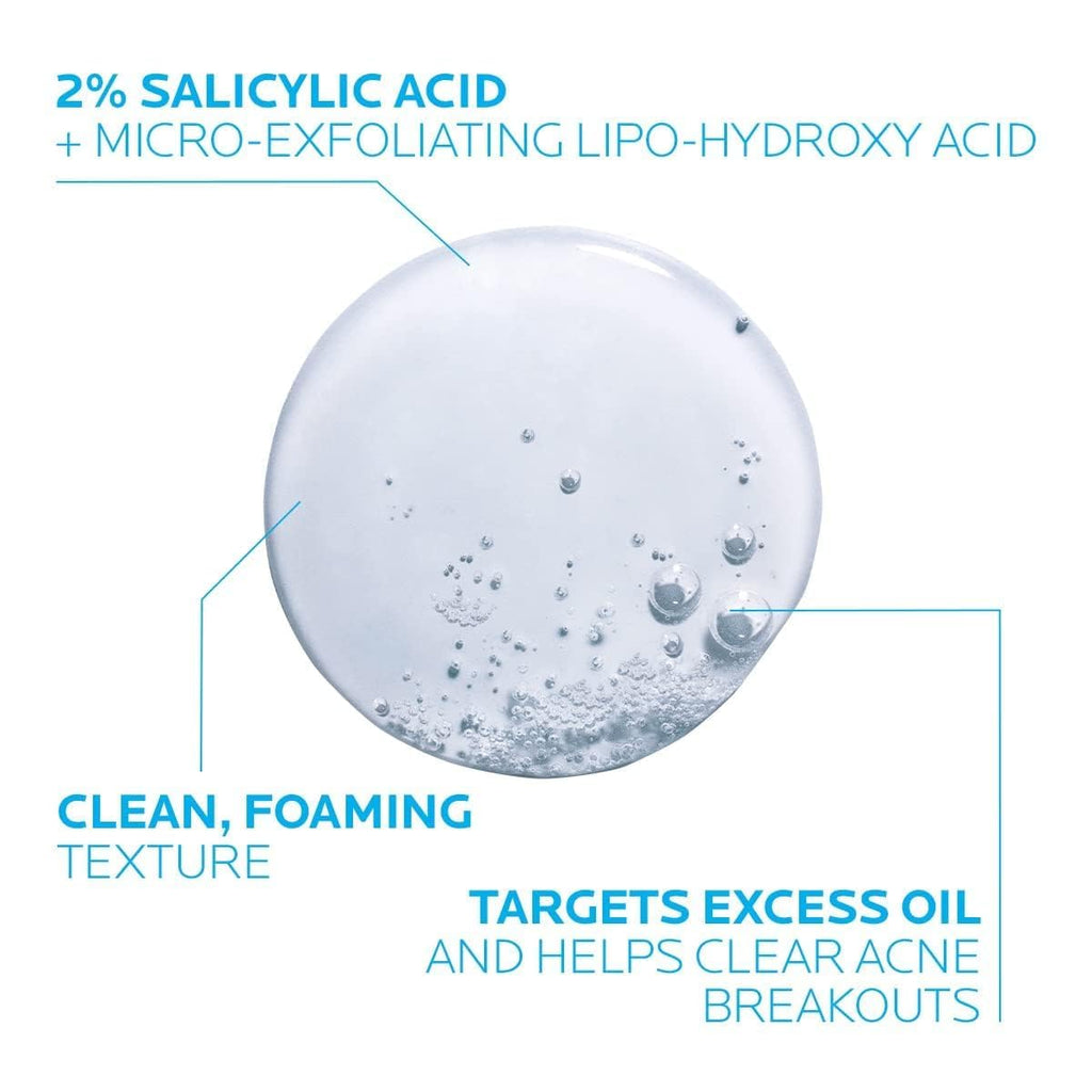 La Roche-Posay Effaclar Medicated Gel Cleanser, 2% Salicylic Acid Cleanser + Lha + Glycerin, Foaming Acne Face Wash, Helps Clear & Prevent Acne Breakouts, Oil Free, Targets Excess Oil