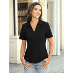 Easygala Womens Cotton Polo Shirts Short Sleeve V Neck Collared Tops Loose Fit Work Blouses Casual Summer Outfits 2026
