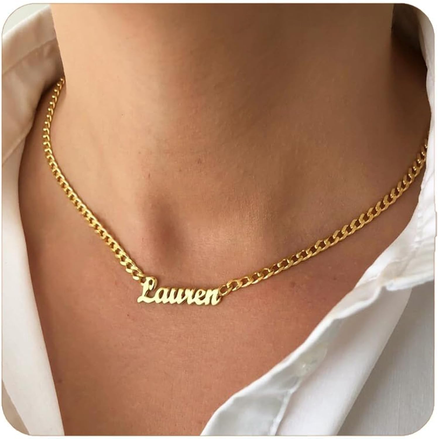 TRANGEL Name Necklace Personalized with Curb Chain, Dainty Custom Necklace with Name for Women 925 Sterling Silver Gothic Style Customized Nameplate Necklace Gifts for Christmas