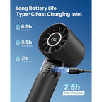 Gaiatop Portable Mini Fan, 3 Speed Handheld Fans With Power Display Flashlight, Usb Rechargeable Battery, Lightweight Personal Cooling For Women Men Indoor Outdoor Travel Black
