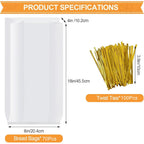 Vivinin 70 Pack Bread Bags & 100 Pack Ties, 8" X 4" X 18" Clear Bread Bags For Homemade Bread, Reusable Plastic Bread Storage Bags For Bakers, Bakery Owners
