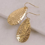Hammered Teardrop Earrings for Women - Boho Dangling Statement Dangle Earrings, Elegant Textured Tear Drop Dangles in Gold Tone or Silver Tone