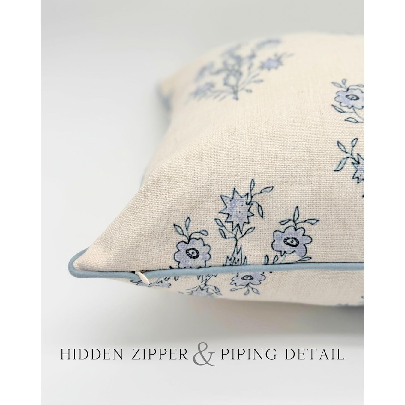 “The Mary” Blue And White Decorative Throw Pillow Cover – Floral Block Print Pillow Cover – Grandmillennial Home Decor, 19" X 19"