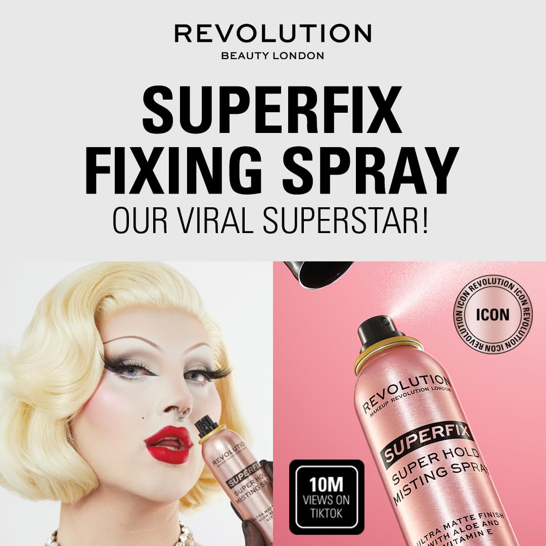 Revolution Beauty London, Superfix Misting Makeup Setting Spray, Ultra Matte & Shine-Free Finish, Long-Lasting Wear, Infused with Vitamin E, 5 fl oz