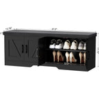 Homsho Farmhouse Shoe Storage Bench With 4 Barn Doors & Padded Seat Cushion | 47.2" Wide Entryway Bench With Adjustable Shelves & Hidden Storage, Black