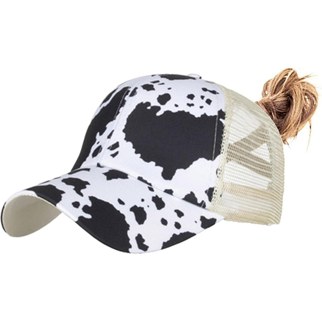 Womens Cow Print Baseball Cap Unisex Adjustable Baseball Hat Casual Cotton Sun Hats for Teen Girls Mesh (Cow White)