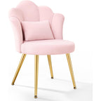 Petal Makeup Vanity Chair With Back, Flower Chair Comfy No Wheels For Girls Women, Makeup Chair With Golden Metal Legs & Lumbar Pillow For Living Room/Makeup Room/Bedroom/Home Office - Pink