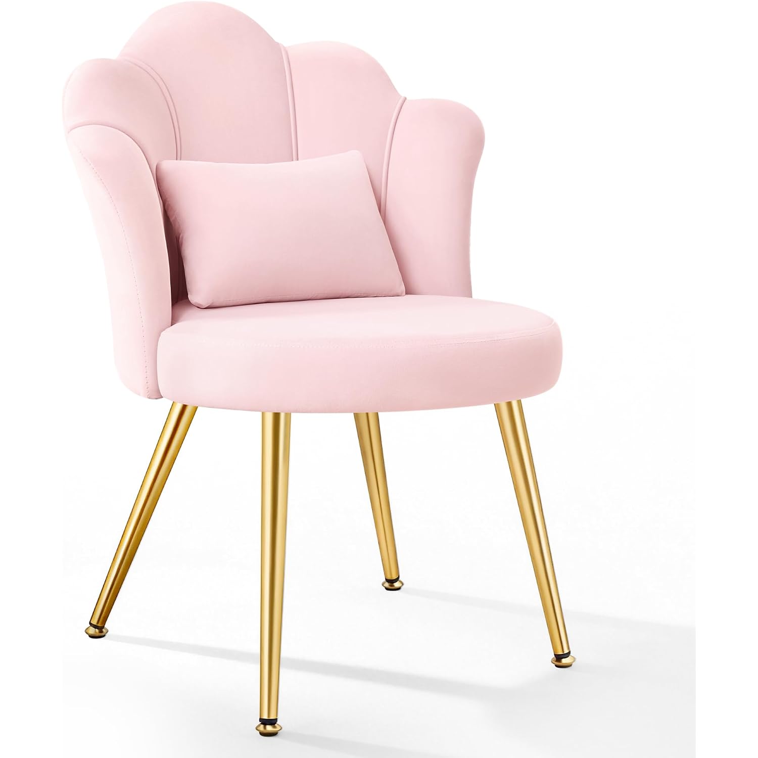 Petal Makeup Vanity Chair With Back, Flower Chair Comfy No Wheels For Girls Women, Makeup Chair With Golden Metal Legs & Lumbar Pillow For Living Room/Makeup Room/Bedroom/Home Office - Pink