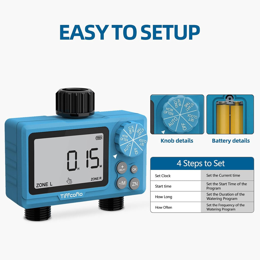 Sprinkler Timer Outdoor, Digital Programmable For Garden Hose, Irrigrtion Timer With Rain Delay And Manual Mode (2 Oulets, 1 Pack)