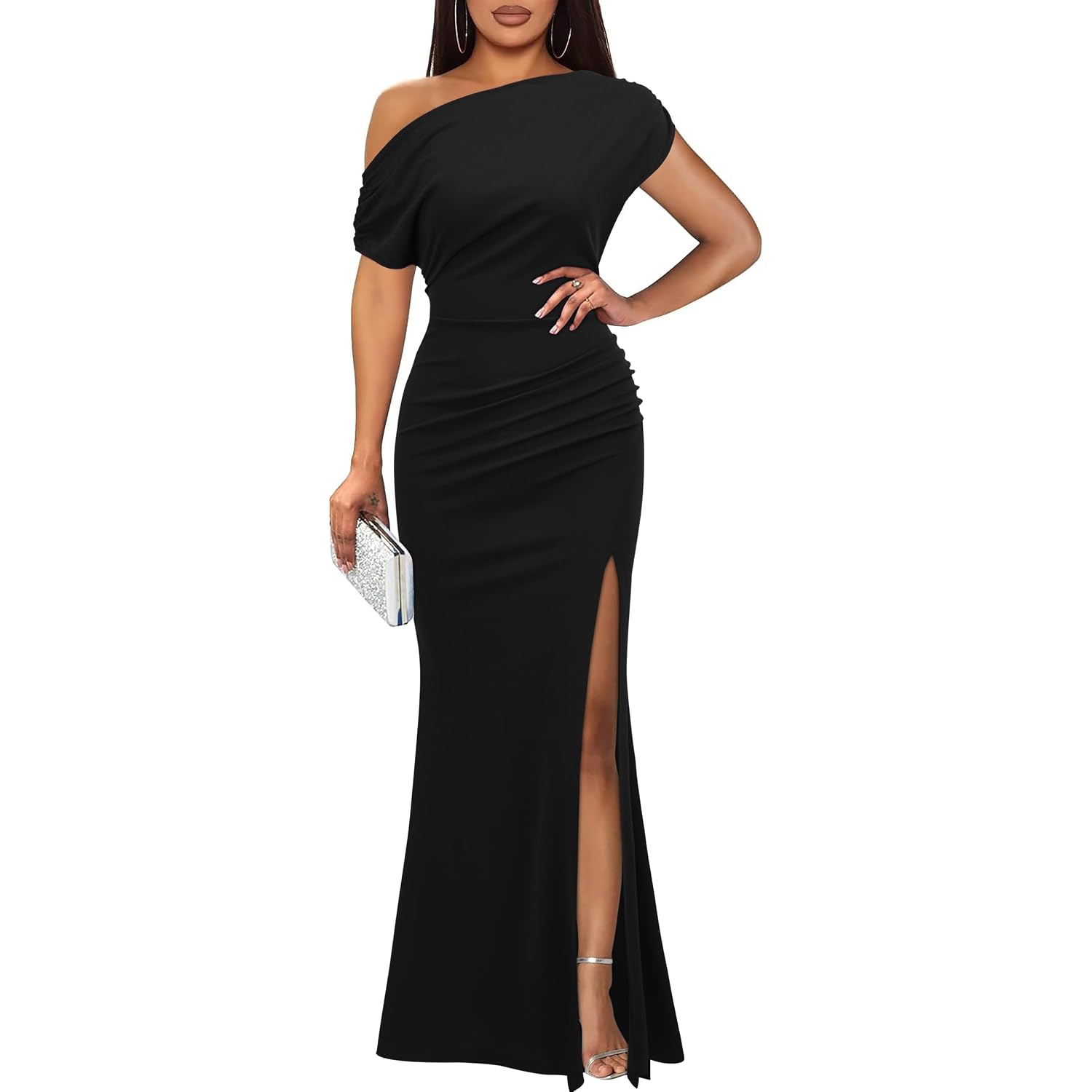 Woosea Women'S Elegant Sleeveless Off Shoulder Sexy Split Bodycon Long Formal Party Evening Dress
