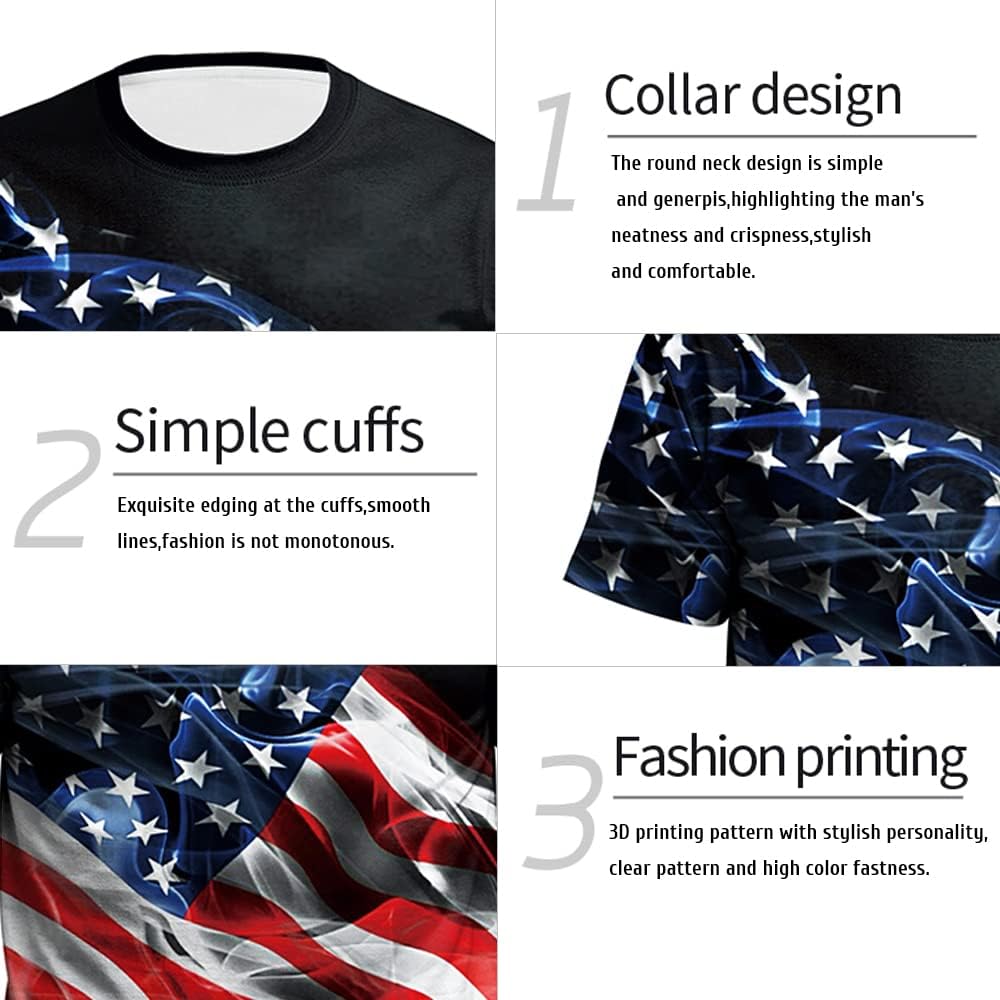 Eciodci Men'S American Usa Flag Patriotic T-Shirts 4Th Of July Shirts Us Eagle Flag Soft Summer Short Sleeve Shirt For Men