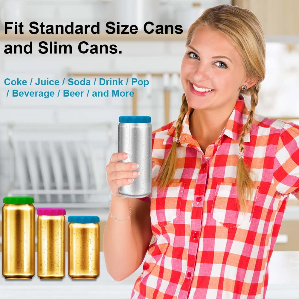 Silicone Soda Can Lids 6 Pack Reusable Silicone Can Covers, Can Stopper or Protector For Soda, Beer, Drink, Juice, Coke, Beverage, Fits Standard & Slim Cans