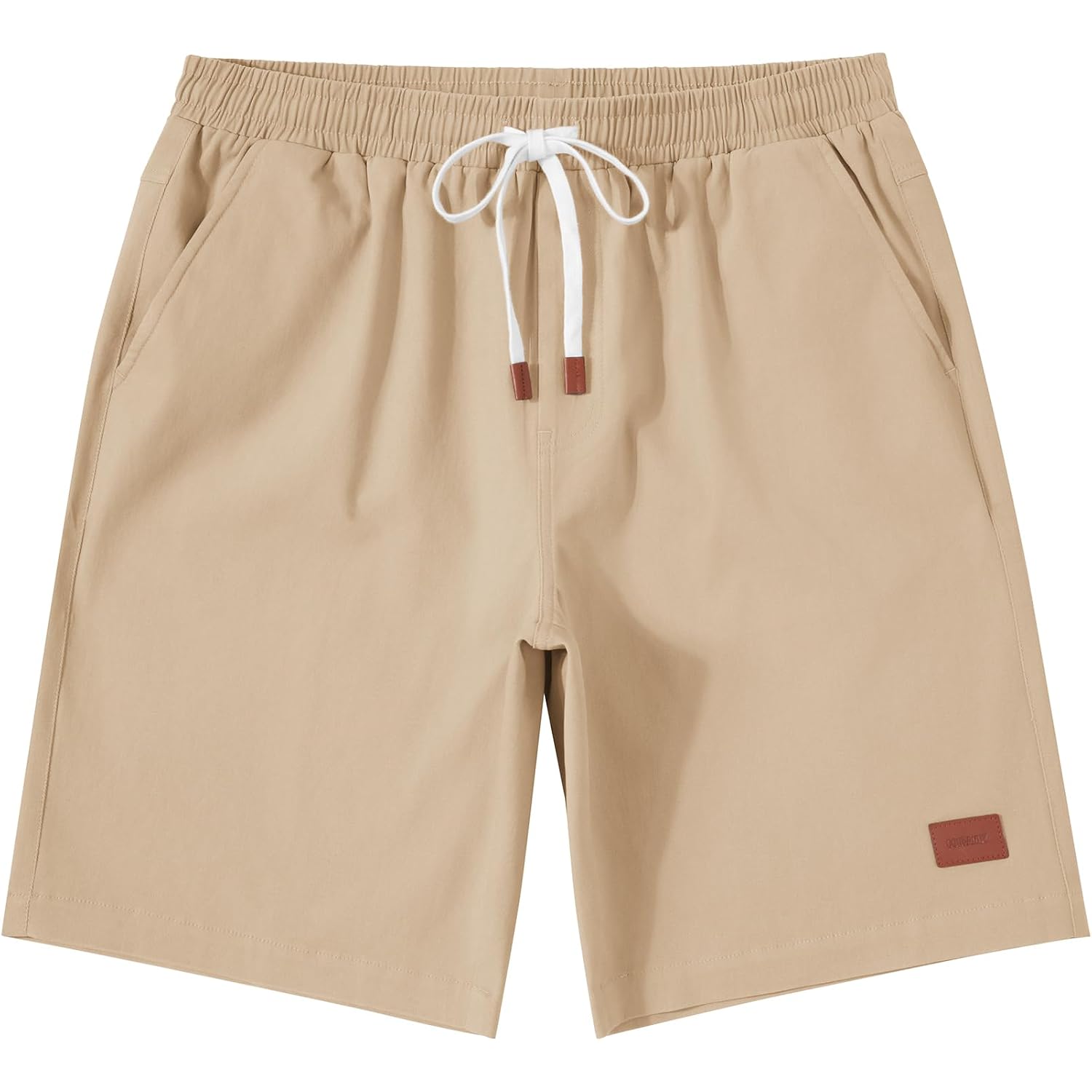 Coofandy Mens Cotton Chino Shorts 9 Inch Casual Shorts Elastic Waist Drawstring Summer Beach Shorts With Pockets