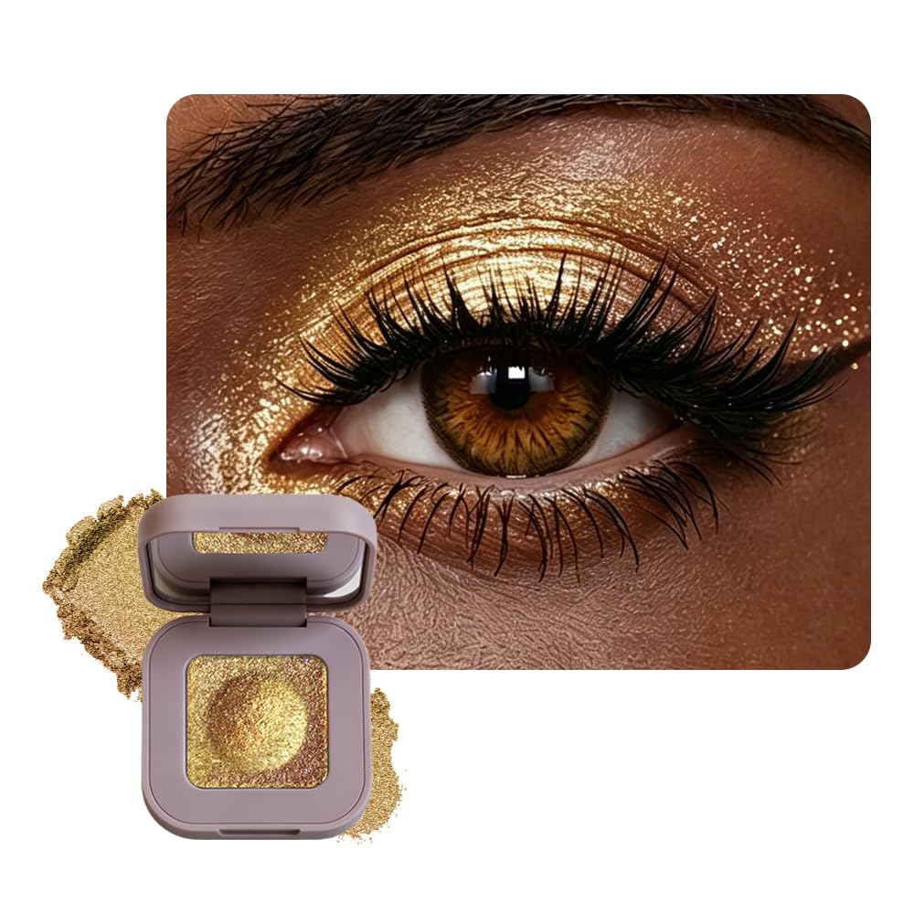 Shimmer Glitter Eyeshadow, Golden Tan Gold Metallic Eye Shadow, High Pigment Sparkle Single Eyeshadow, Creamy Smooth Waterproof Long Lasting, Soft Glam Natural Makeup, Sombra de Ojos 09
