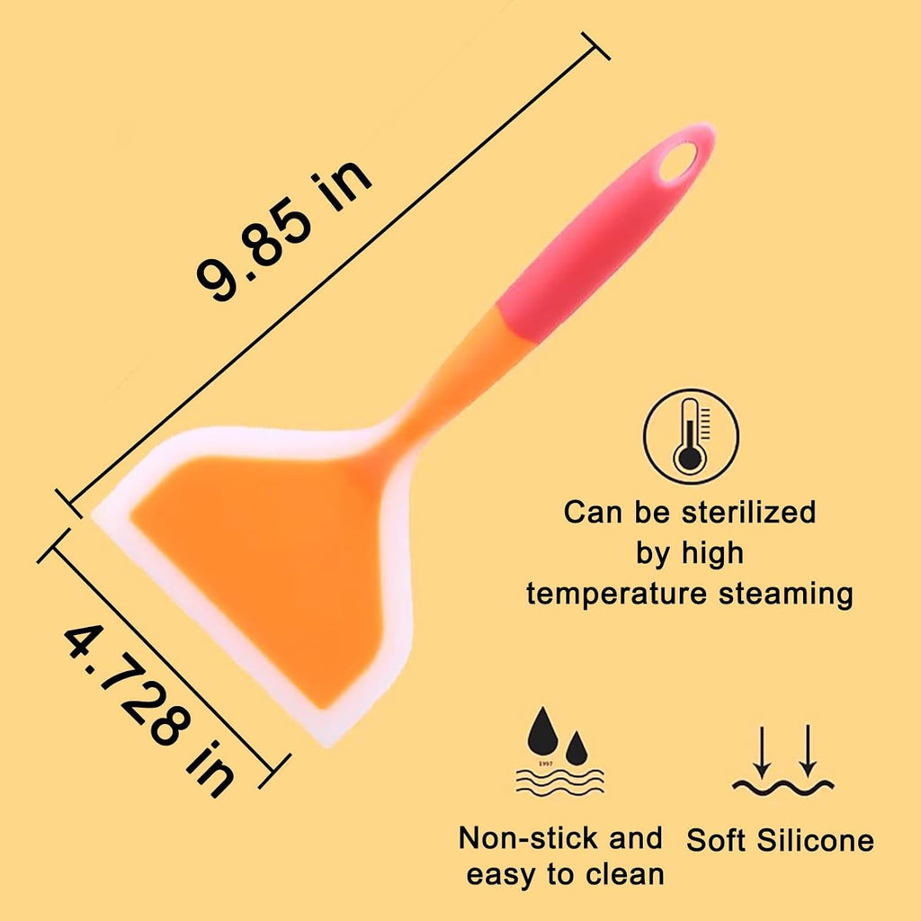10Inch Of Silicone Spatula, For Nonstick Cookware Flat Wide Pancake Multifunction Spatula Food Turner Heat Resistant Kitchen Omlet Flipper For Egg Tamales Pizza (Orange)