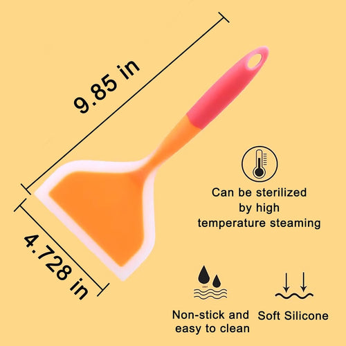 10Inch Of Silicone Spatula, For Nonstick Cookware Flat Wide Pancake Multifunction Spatula Food Turner Heat Resistant Kitchen Omlet Flipper For Egg Tamales Pizza (Orange)