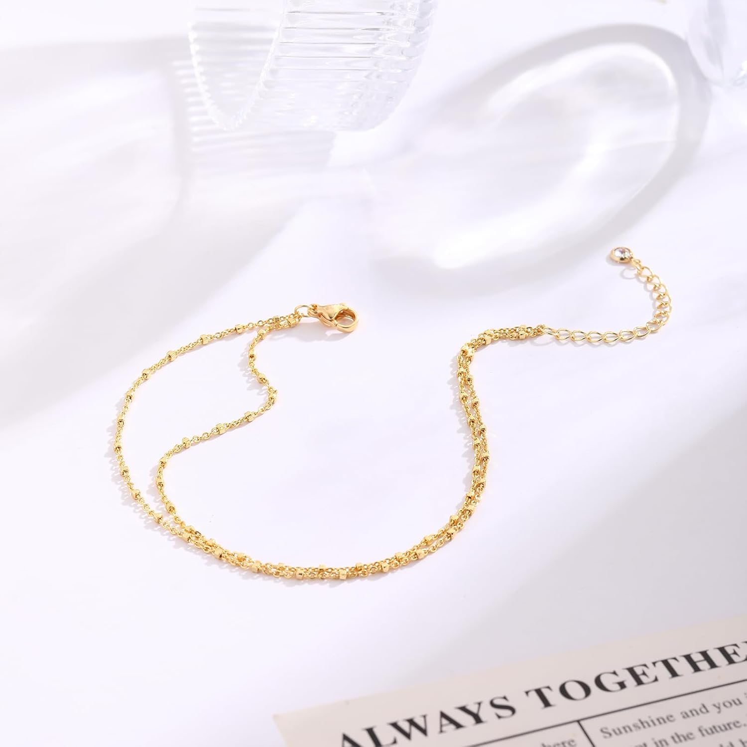 MIDEEO Gold/Silver Ankle Bracelets for Women,14K Gold Anklets for Women Waterproof Cuban Link Heart Beads Herringbone Rhinestone Anklets Set Layered Anklet Bracelets for Women Gold Jewelry Gift