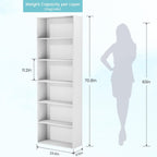 71" Tall 6-Tier Bookshelf, Large Open Display Bookcase With Ample Storage, Floor Standing Book Shelf For Living Room, Home Office, Bed Room, White