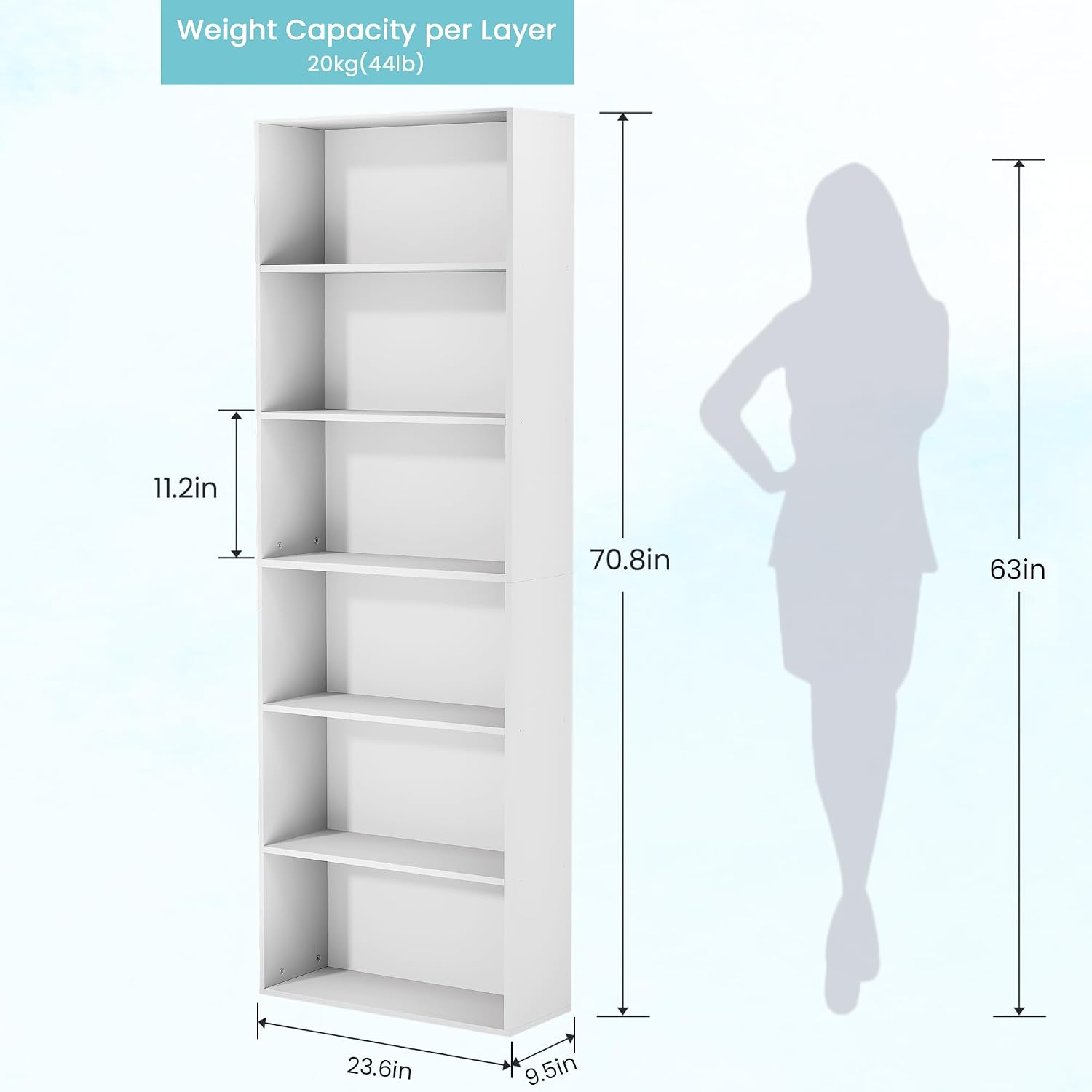 71" Tall 6-Tier Bookshelf, Large Open Display Bookcase With Ample Storage, Floor Standing Book Shelf For Living Room, Home Office, Bed Room, White