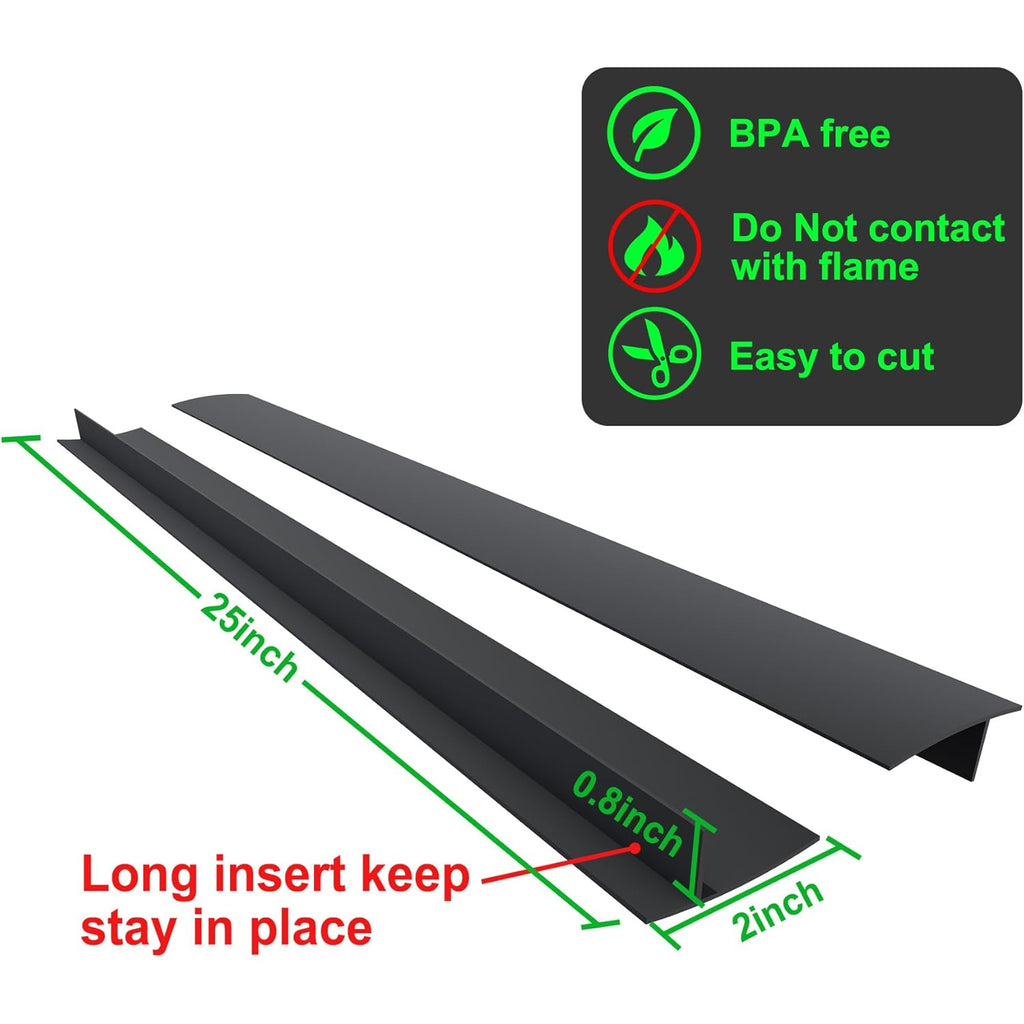 Silicone Stove Counter Gap Cover / Filler by Kindga 25" Long, Sealing Spills Between Kitchen Appliances Washing Machine and Stovetop, Set of 2 (Black)