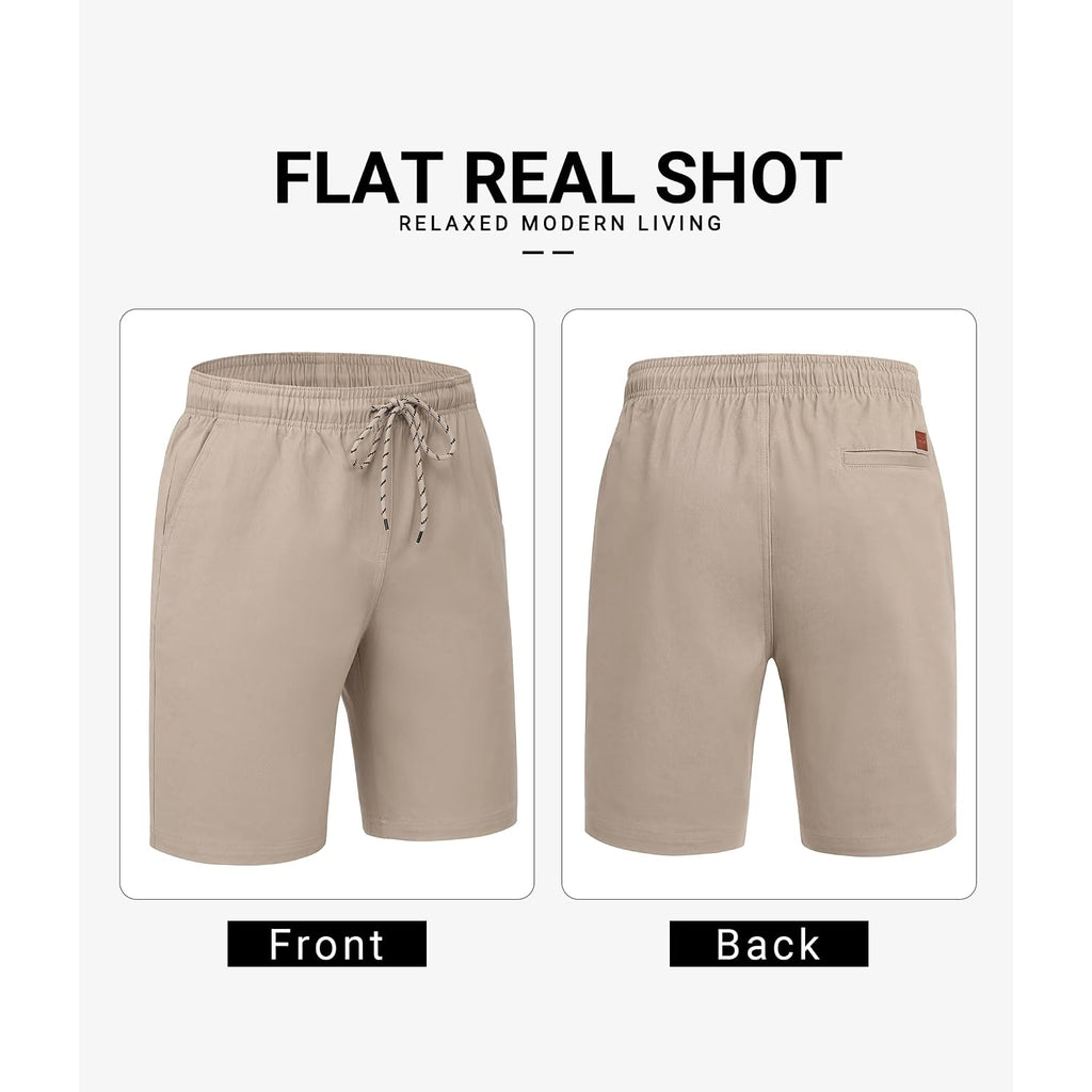 Coofandy Mens Casual Shorts Cotton Drawstring 9 Inch Chino Shorts Stretch Elastic Waist Summer Beach Golf Shorts