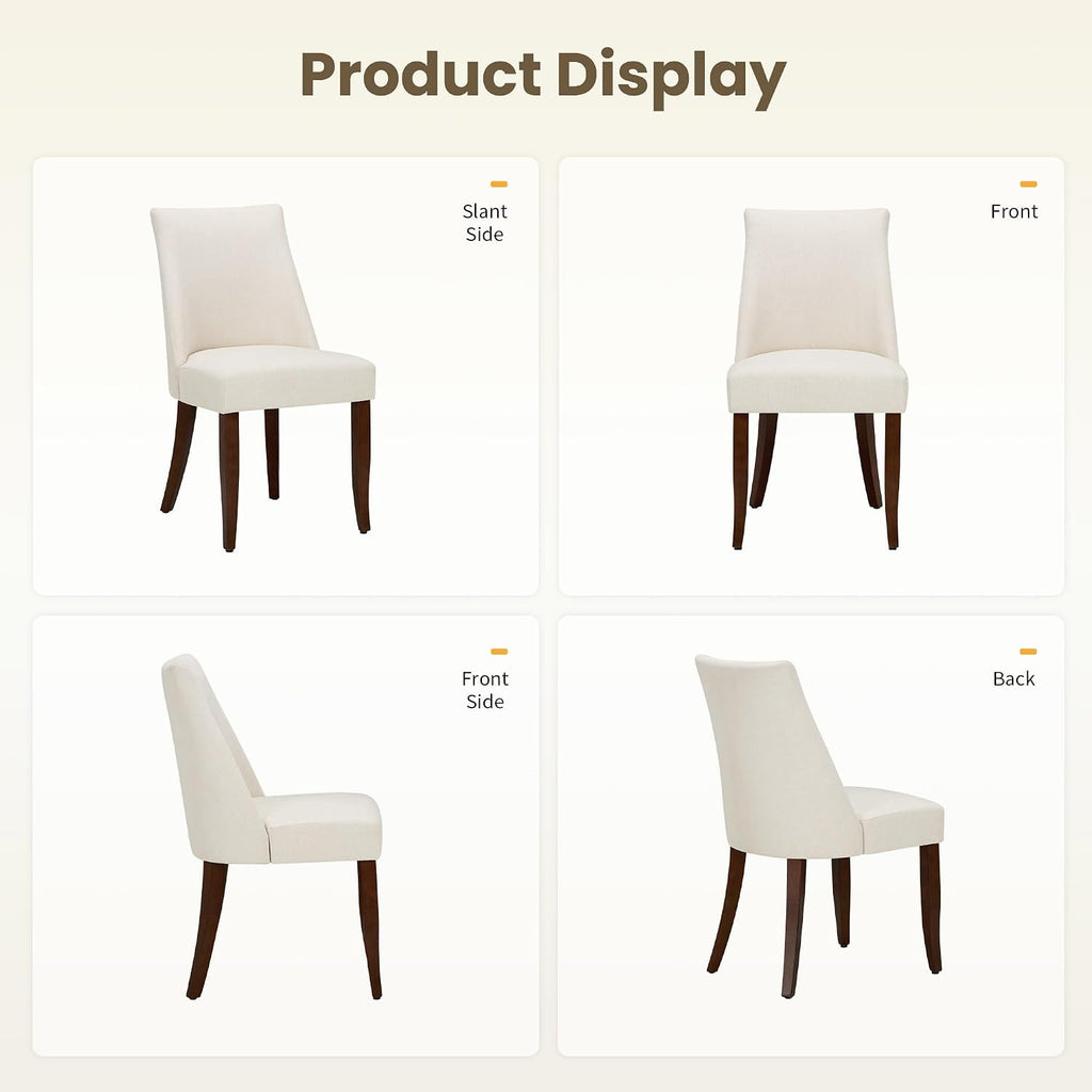 Wooden Dining Chairs Set Of 4, Upholstered Farmhouse Fabric Dining Room Chair, Mid Century Kitchen Chair For Restaurant & Cafe, Beige
