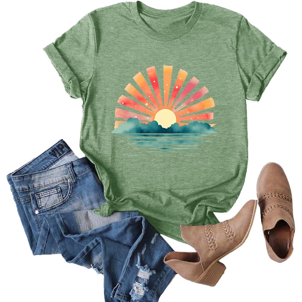 Gemlon Graphic T-Shirts For Women Loose Print Short Sleeve Tops Summer Casual Tees Shirt
