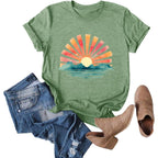 Gemlon Graphic T-Shirts For Women Loose Print Short Sleeve Tops Summer Casual Tees Shirt