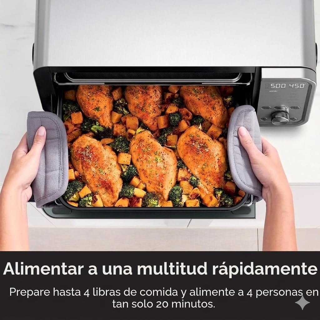 Ninja Ft405Co 10-In-1 Digital Air Fry Oven With Extra Large Capacity, Flip Up And Away, Stainless Steel Body, And Temperature Control (Renewed) | Flip-Up Storage Saves ~50% Counter Space, 17-Qt, 10 Functions, 1800W, Max 500 Degree F
