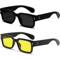 EYLRIM Square Frame Sunglasses for Women Men Trendy Chunky Rectangle Sun Glasses Black Shades UV400 Protection 2 Pack (Black/Grey+black/Yellow)