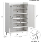 White 7+1 Tier Farmhouse Shoe Storage Cabinet - 45" Tall Entryway Organizer With Cross Molding Doors, 3 Adjustable Shelves & Metal Legs, Shoe Rack For Front Door Entrance