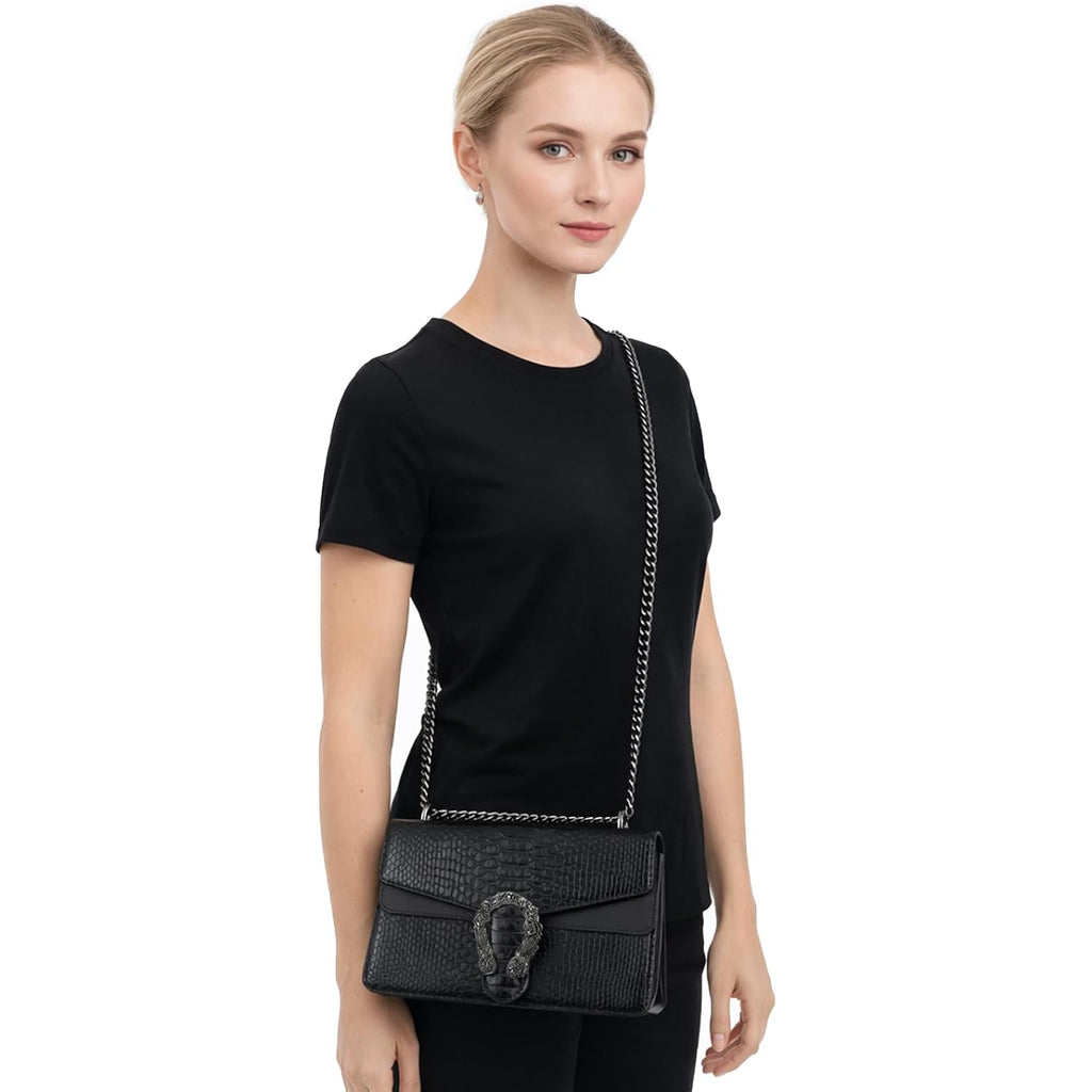 Leather Crossbody And Satchel Purse For Women - Classic Snake Print Chain Purse Luxury Pu Leather Bag