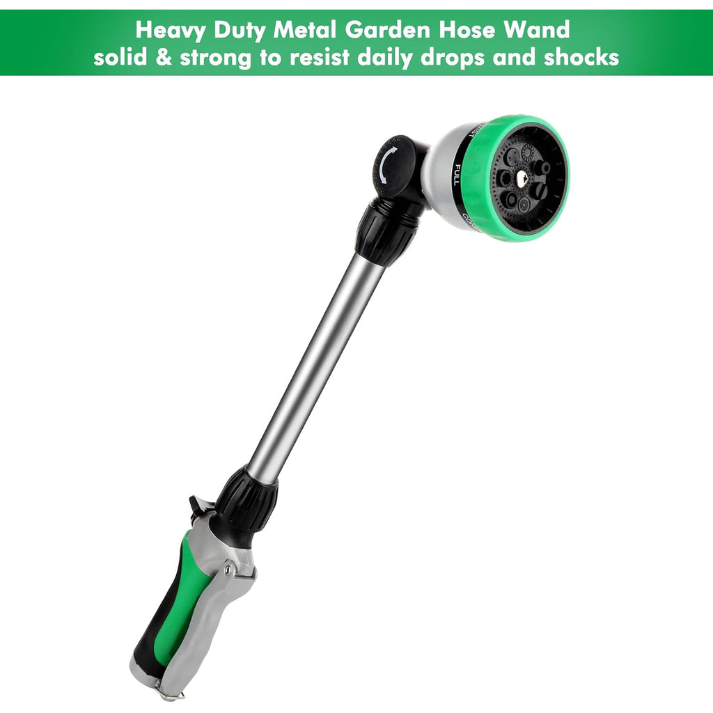 Restmo Heavy Duty Metal Hose Wand, Watering Wand For Garden Hose | 180° Swivel Ratcheting Head, 16'' Hose Sprayer, 7 Spray Patterns, Flow Control, Ideal For Hanging Baskets & Shrubs