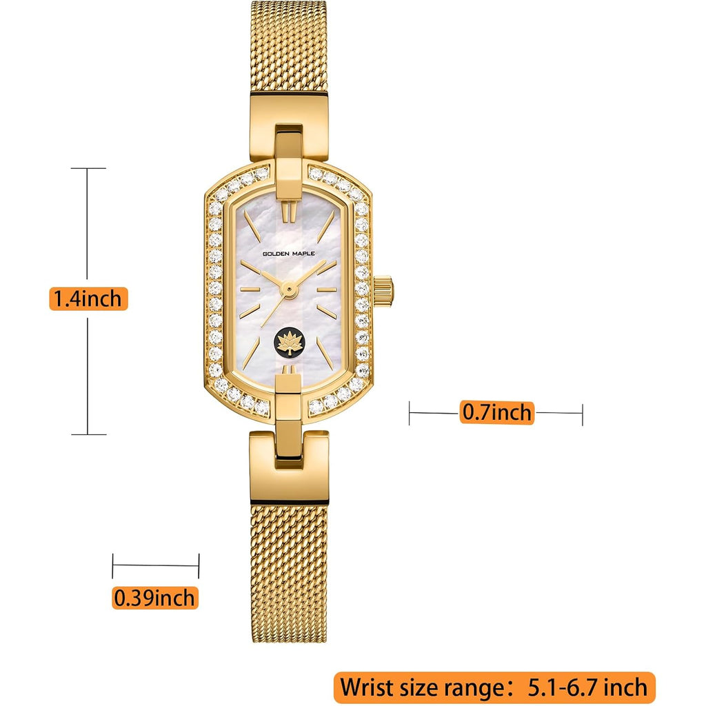 Golden Maple Watches For Women, Small Oval Stainless Steel Case, Mother Fo Pearl Dial, Dainty Ladies Watches, Luxury Gifts For Her