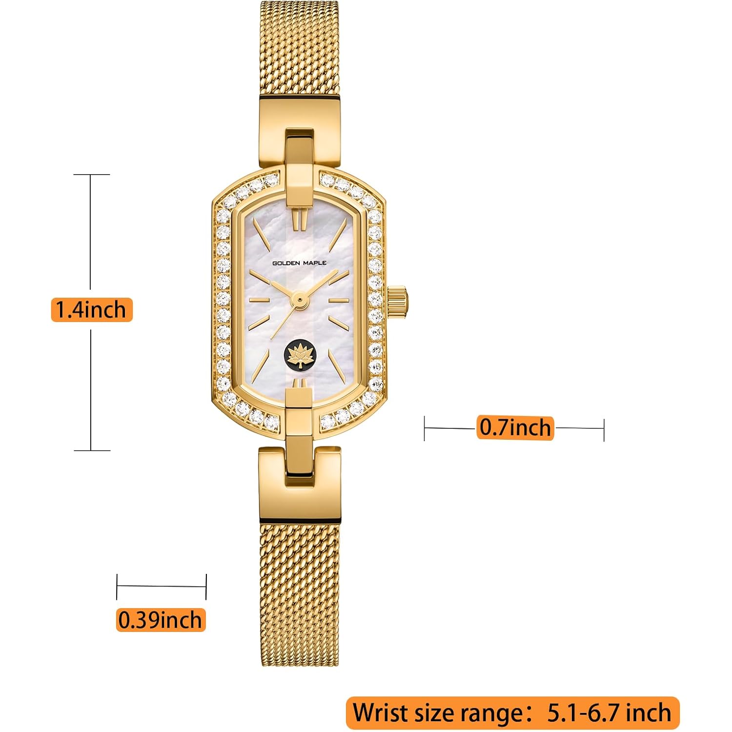 Golden Maple Watches For Women, Small Oval Stainless Steel Case, Mother Fo Pearl Dial, Dainty Ladies Watches, Luxury Gifts For Her