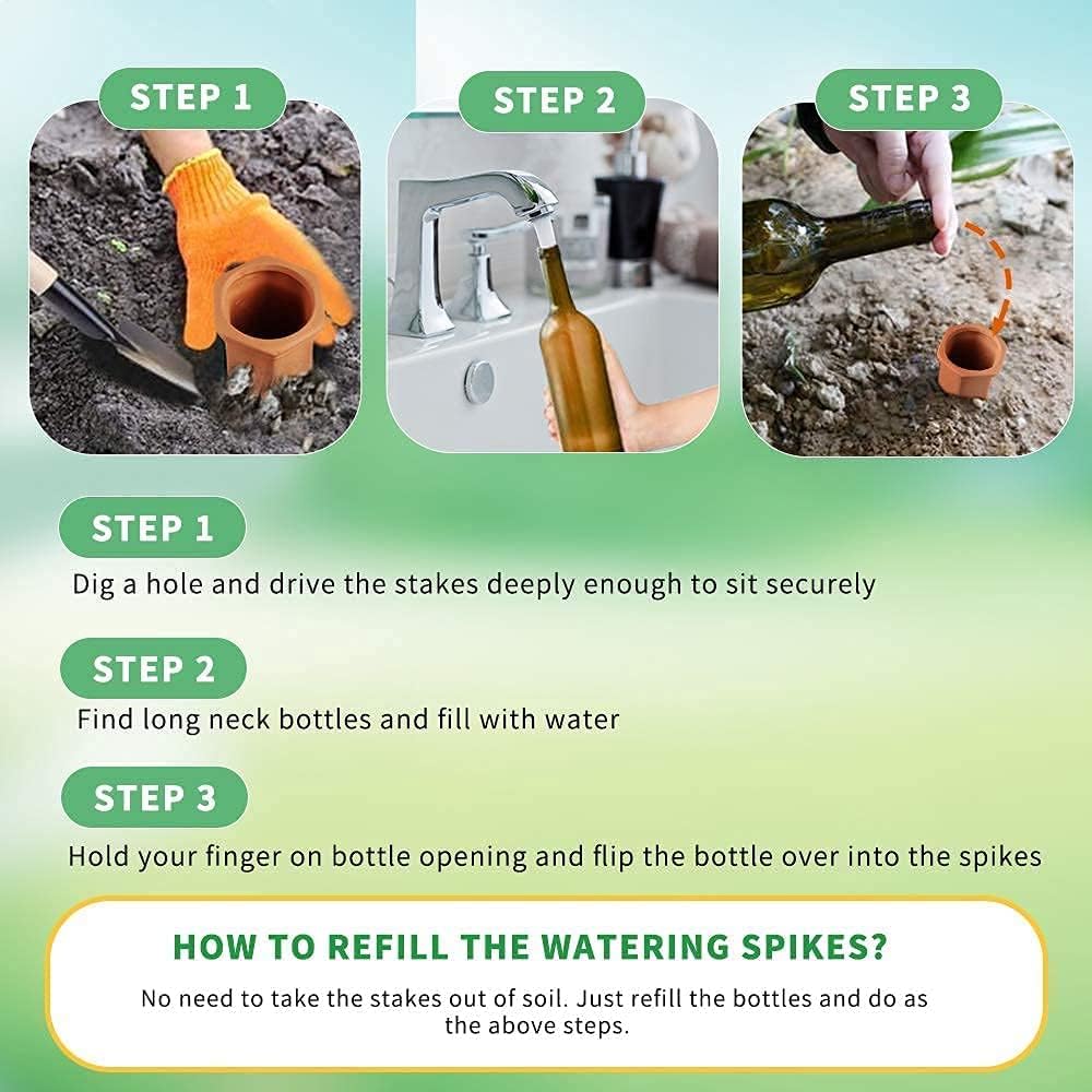 10 Pack Terracotta Watering Spikes, Plant Watering Devices Wine Bottle Automatic Plant Self Watering Spikes For Vacations, Self-Watering Stakes For Indoor Outdoor Plants