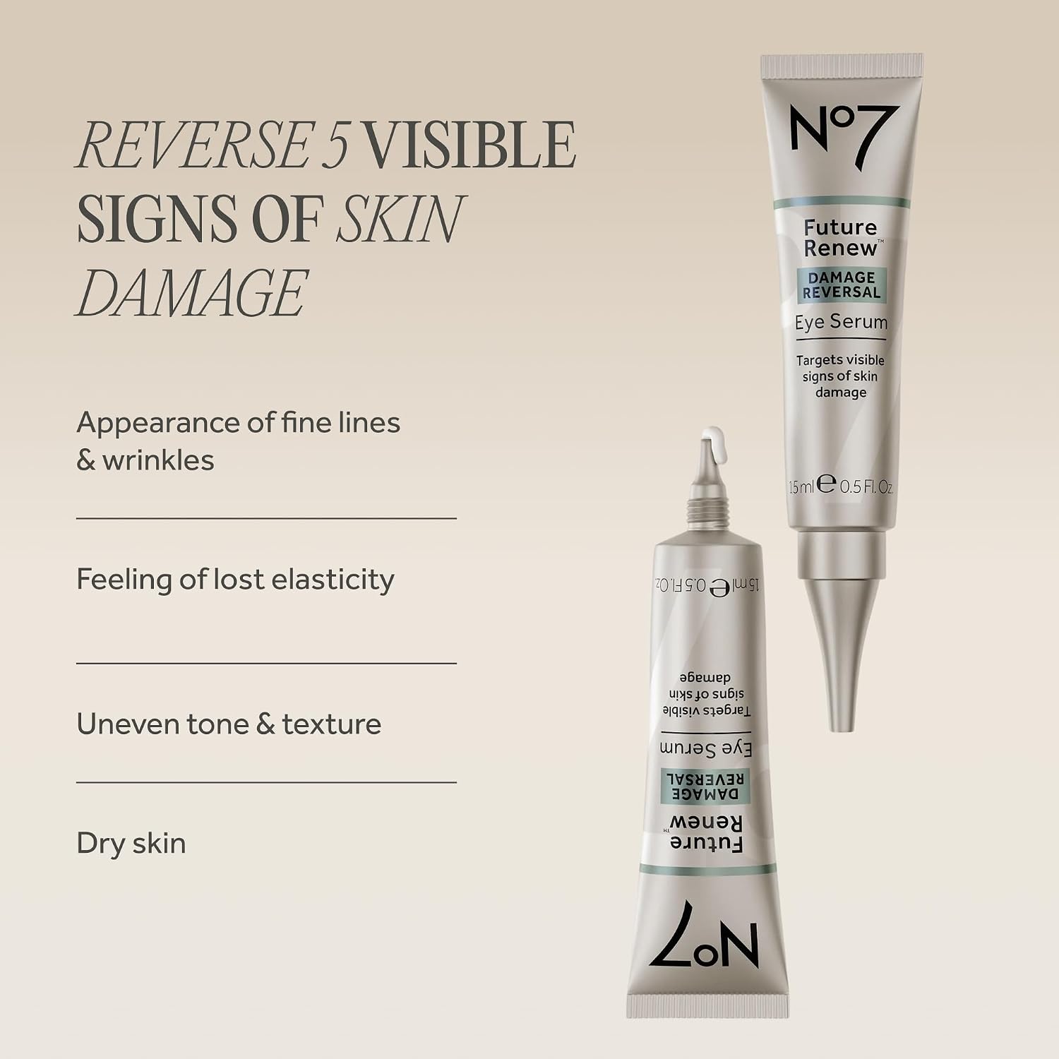 No7 Future Renew Damage Reversal Eye Serum - Nourishing Under Eye Serum For Sun Damaged Skin Repair, Fine Lines & Wrinkles, And Uneven Texture - Suitable For Sensitive Skin (0.5 Fl Oz)