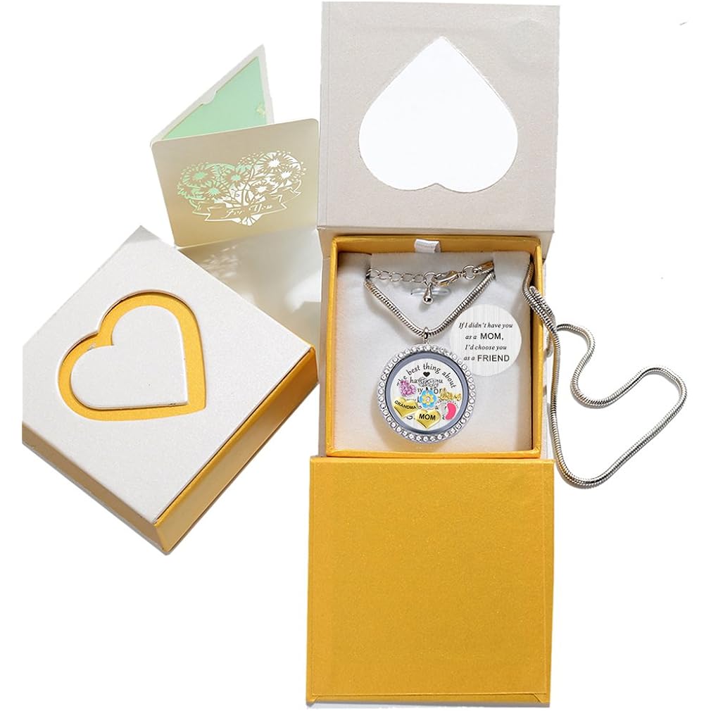 Best Gift Floating Charm Living Memory Lockets with Birthstone, 30mm Stainless Steel Necklace